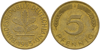 ФРГ 5 пфеннигов 1983 J J.382, KM 107 сталь плакированная латунью    4598-1035
