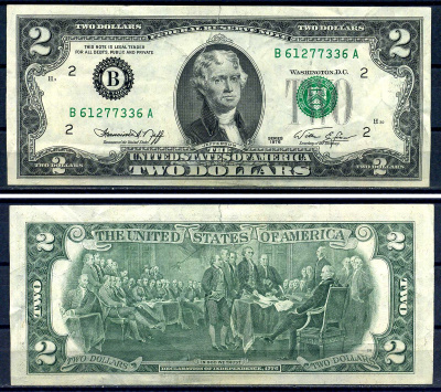 США 2 доллара 1976 Томас Джефферсон, B - New York (NY) (Нью-Йорк), серия B 61277336 A Pick 461  бумага   8601-25-1-1