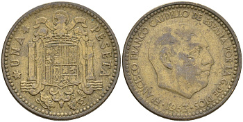 Испания 1 песета 1963 (?) Франсиско Франко (1939-1975) KM 775 алюминиевая бронза 4604-333