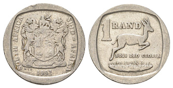 ЮАР 1 ранд 1992 KM 138 медь плакированная никелем 4627-239