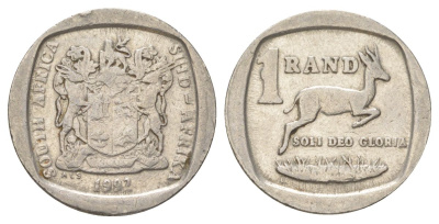 ЮАР 1 ранд 1992 KM 138 медь плакированная никелем 4627-239