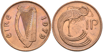 Ирландия 1 пенни 1979 птичка KM 20 бронза 92-151
