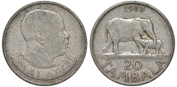 Малави 20 тамбала 1996 слоны KM 29 никелированная сталь 4162-533