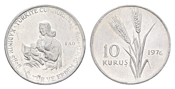 Турция 10 курушей 1976 ФАО - Образование для сельских женщин KM 908 алюминий UNC 4647-567
