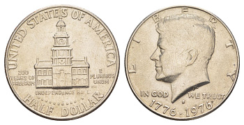 США 1/2 доллара (50 центов) 1976 D, 200 лет независимости, Джон Кеннеди KM 205 медь плакированная медно-никелем aUNC 4545-1226