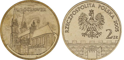Польша 2 злотых 2005 MW, серия исторические места Польши, Влоцлавек (Wloclawek) KM 529, Parchimowicz 960 латунь UNC 603-1033