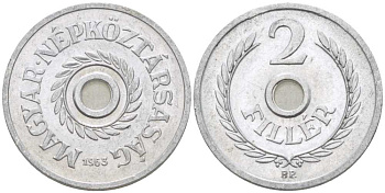 ВЕНГРИЯ 2 ФИЛЛЕРА 1963 BP KM 546 алюминий 99-936