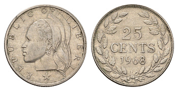 Либерия 25 центов 1968 KM 16a.2 медно-никель 92-954