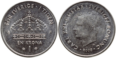 Швеция 1 крона 2005 Карл XVI Густав (1973- ) KM 894 медно-никель 4681-556