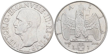 ИТАЛИЯ 1 ЛИРА 1940 R, ГОД XVIII, ВИКТОР ЭММАНУИЛ III (1900-1946), МАГНИТНАЯ, ГУРТ РИФЛЁНЫЙ KM 77b, VEM3. 1099 нержавеющая сталь 3855-413
