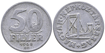 Венгрия 50 филлеров 1968 BP мост Елизаветы в Будапеште KM 574 алюминий 25-2417