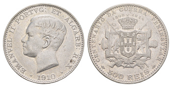 Португалия 500 реалов (рейсов) 1910 100 лет Пиренейской войне KM 556 серебро 3896-1235