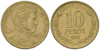 Чили 10 песо 1996 So KM 228 никель латунь 4523-333