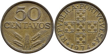 ПОРТУГАЛИЯ 50 СЕНТАВО 1974 KM 596 бронза 4395-842