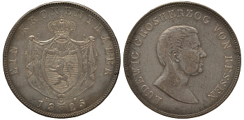 Гессен 1 талер 1825 Людвиг (X) I AKS 72 Anm., Dav. 700, Kahnt 261 a, Thun 193 серебро 00-000-00