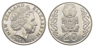 Новая Зеландия 20 центов 2004 Елизавета II (1952-2022), идол Пукаки KM 118 медно-никель UNC 4187-1151