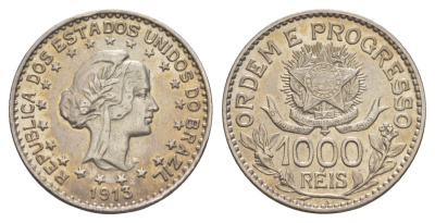 Бразилия 1000 реалов (рейсов) 1913 год-тип KM 513 серебро 1519-1541