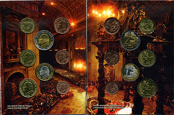 Ватикан набор из 8 монет 2005 1 евроцент-2 евро, европробники, в оригинальном буклете, Иоанн Павел II UNC 00-00