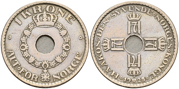 Норвегия 1 крона 1925 Хокон VII (1905-1957) KM 385 медно-никель    4143-252
