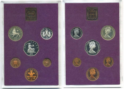 Великобритания официальный набор из 6 монет + жетон монетного двора 1980 в оригинальной пластиковой упаковке KM PS36 PROOF 1-4-2-03
