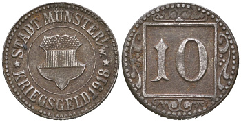 Мюнстер в Вестфалии 10 пфеннигов 1918 Funck 350.3A, Men18 22668.1 железо 188-1161
