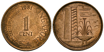 Сингапур 1 цент 1981 KM 1a сталь плакированная медью 4136-759