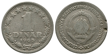 Югославия 1 динар 1965 KM 47 медно-никель 89-1311