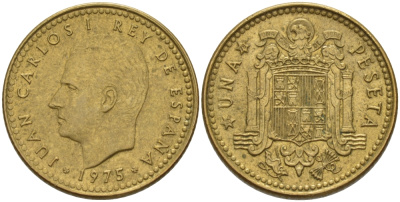 Испания 1 песета 1975 (78) Хуан Карлос I (1975-2014) KM 806 алюминиевая бронза 4609-734