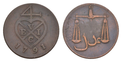 Британская Индия, Бомбей 1/2 пайса 1791 KM 192 медь 1519-942