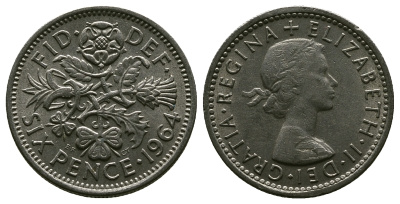Великобритания 6 пенсов 1964 Елизавета II (1952-2022) KM 903, Spink 4149 медно-никель 4381-817