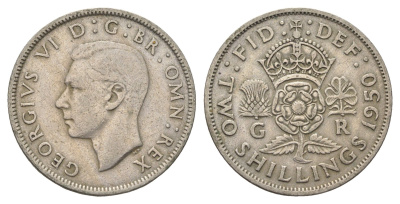 Великобритания 2 шиллинга (флорин) 1950 Георг VI (1936-1952) KM 878, Spink 4107 медно-никель 4663-256