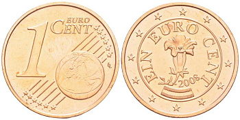 Австрия 1 евроцент 2008 KM 3082 сталь плакированная медью UNC 206-1126