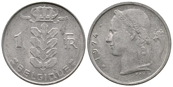 Бельгия 1 франк 1974 Belgique, Бодуэн I (1951-1993) KM 142.1 медно-никель 4382-916