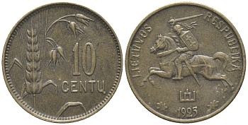 ЛИТВА 10 ЦЕНТОВ 1925 РЕСПУБЛИКА (1918-1940) KM 73 алюминиевая бронза 100-768