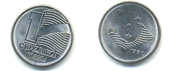 Бразилия 1 крузейро 1990 KM 617 нержавеющая сталь aUNC 93-734