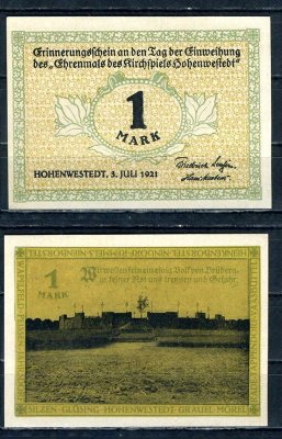 Хоэнвештедт (Пруссия, Шлезвиг-Гольштейн) 1 марка 1921 DeNG 1/2 0622.1c-2/2 бумага UNC (пресс) 7555-45-2-2