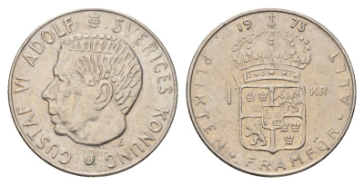 Швеция 1 крона 1973 U, Густав VI Адольф (1950-1973) KM 826a медь плакированная медно-никелем 183-227