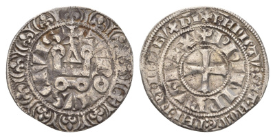 Франция жетон, КОПИЯ - 1 гро-турнуа ND (1329-1350) тип Dy royales 261 белый металл 4670-922