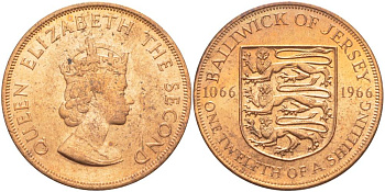 Джерси 1/12 шиллинга 1966 900 лет Нормандскому завоеванию KM 26 бронза UNC 4542-646