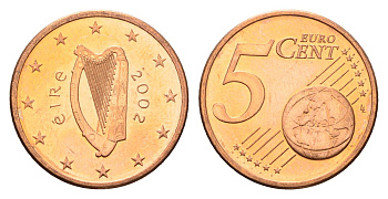 Ирландия 5 евроцентов 2002 KM 34 сталь плакированная медью UNC 4687-921