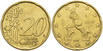 ИТАЛИЯ 20 ЕВРОЦЕНТОВ 2004 R KM 214 латунь 216-1131