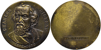 Англия медаль ND ЧАРЛЬЗ ДИККЕНС (1812-1870), диаметр 39,5 мм. жёлтый металл 4552-122