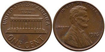 США 1 ЦЕНТ 1976 ЛИНКОЛЬН KM 201 медь цинк 66-1019