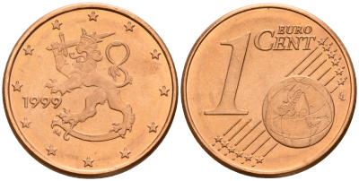 Финляндия 1 евроцент 1999  KM 98 сталь плакированная медью  UNC  4189-159