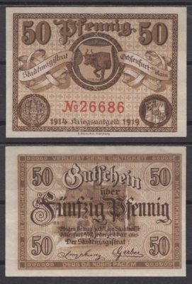 Оксенфурт 50 пфеннигов 1919 Grabowski O10.2a бумага UNC (пресс) 8613-11-1-2