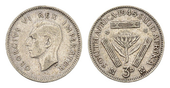 ЮАР 3 пенса 1944 Георг VI (1936-1952) KM 26 серебро 4549-424