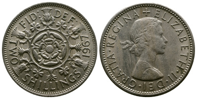 Великобритания 2 шиллинга (флорин) 1967 Елизавета II (1952-2022) KM 906, Spink 4146 медно-никель 4382-816