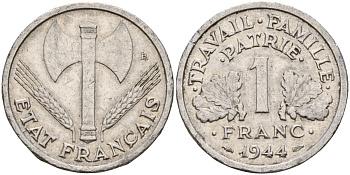 Франция 1 франк 1944 правительство Виши KM 902.1, Le Franc алюминий 4126-653