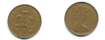Великобритания 2 пенса 1975 Елизавета II (1952-2022) KM 916, Spink 4235 (C1) бронза 59-1422