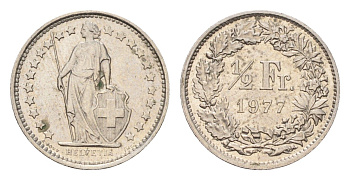 Швейцария 1/2 франка 1977 KM 23a медно-никель 187-552